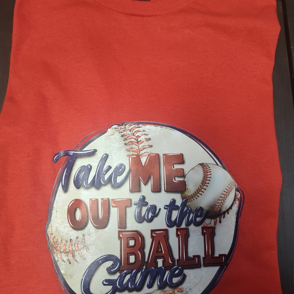 Gildan Red Short Sleeve Tee with Baseball Graphic